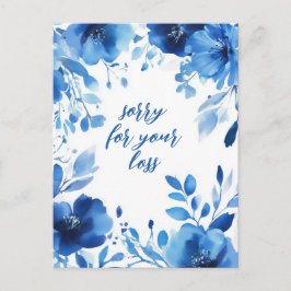 Blue Blooms Watercolor SORRY FÜR VERLUST CUSTOM Postkarte