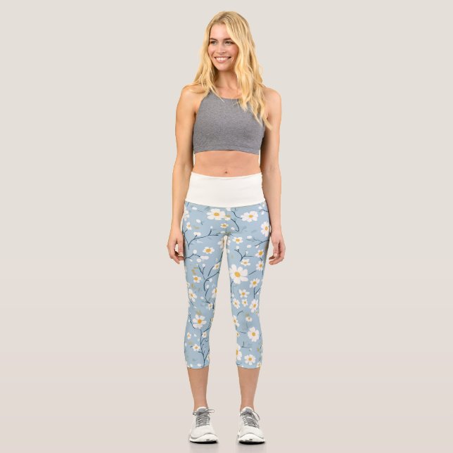Blue Blossom Breeze Daisy Capri Leggings (Vorderseite)