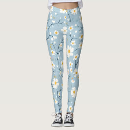 Blue Blossom Breeze Daisy Leggings