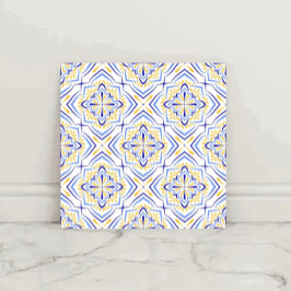 Blue Blossom Elegant Mediterranean Floral Mosaic Fliese