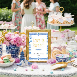 Blue blossom florals "Love is Sweet" Sign Einladung