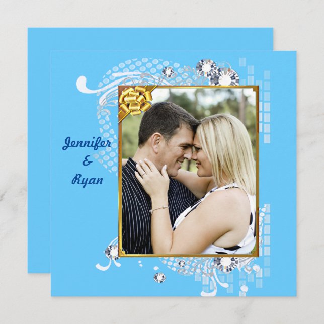 Blue Blue Blue Background mit Diamonds & Frame Wed Einladung (Vorne/Hinten)
