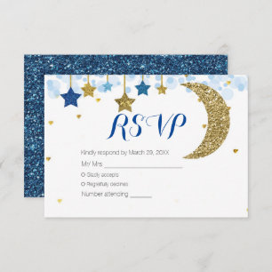 Blue Blue Gold Moon Baby Showkarte RSVP Dankeskarte