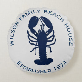 Blue Blue Grey Round Lobster Beach House Pillow Rundes Kissen