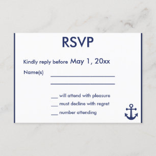 Blue Blue Nautical Wedding RSVP Cards Blue Anchor