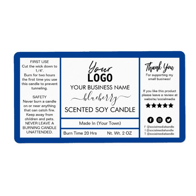Blue Blueberry Scented Soy Candle Label (Vorne)