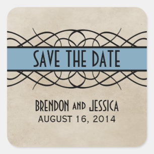 Blue Blüh Border Save the Date Stickers