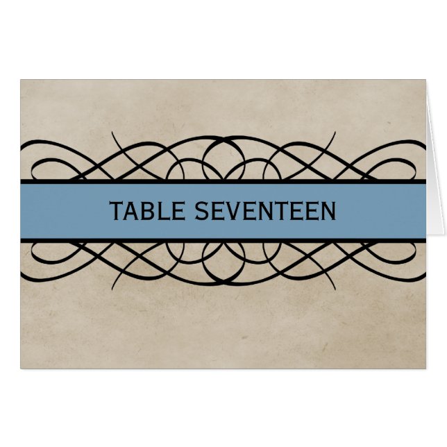 Blue Blüh Border Tischnummer Card (Vorderseite (Horizontal))