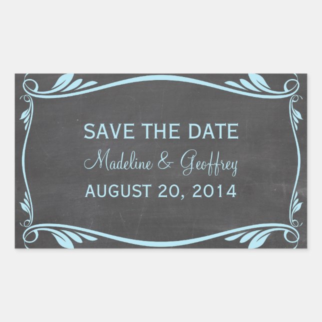 Blue Blüh Chalkboard Save the Date Stickers (Vorderseite)