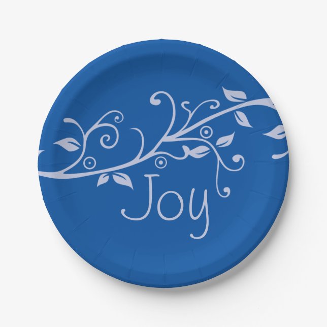 Blue Blüh Joy Weihnachts Party Paper Plate Pappteller (Vorderseite)