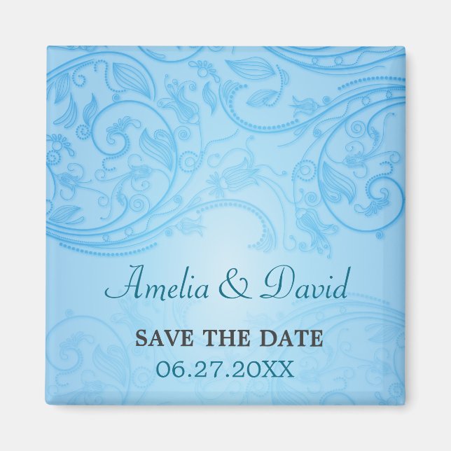 Blue Blüh Wedding Save the Date Magnet (Vorne)