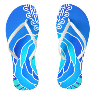 Blue Blume Abstrakt Style Persönlicher Name Flip Flops