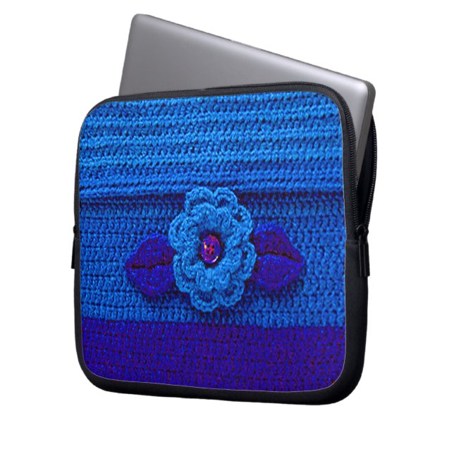 Blue Blume Artisan Crochet Print Electronics Bag Laptopschutzhülle (Vorderseite Links)