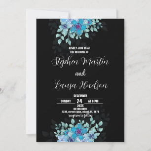 Blue Blume Black Wedding Einladungen