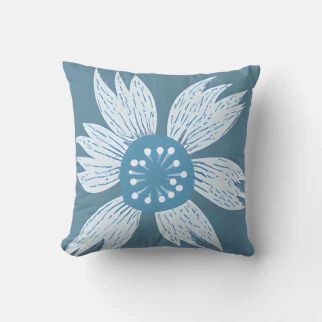 Blue Blume Bloom Modern Kissen (Vorderseite)