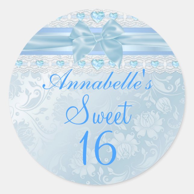 Blue Blume & Bow Sweet 16 Sticker (Vorderseite)