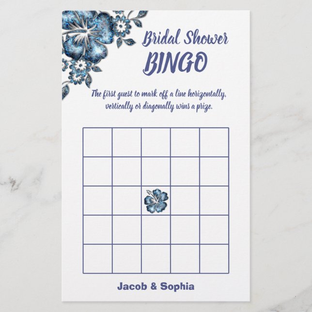 Blue Blume Brautparty Bingo Game Card Flyer (Vorne)