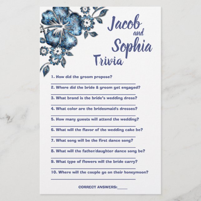 BLUE BLUME BRIDE & GROOM TRIVIA DUSCHKARTE FLYER (Vorne)