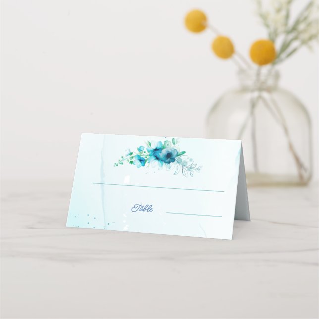 Blue Blume Custom Wedding Platzkarte (Vorderseite)