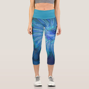 Blue Blume Fantasy Pattern, Abstraktes Fraktal Art Capri Leggings