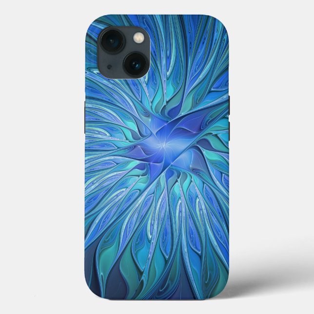 Blue Blume Fantasy Pattern, Abstraktes Fraktal Art Case-Mate iPhone Hülle (Rückseite)