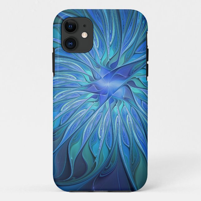Blue Blume Fantasy Pattern, Abstraktes Fraktal Art Case-Mate iPhone Hülle (Rückseite)