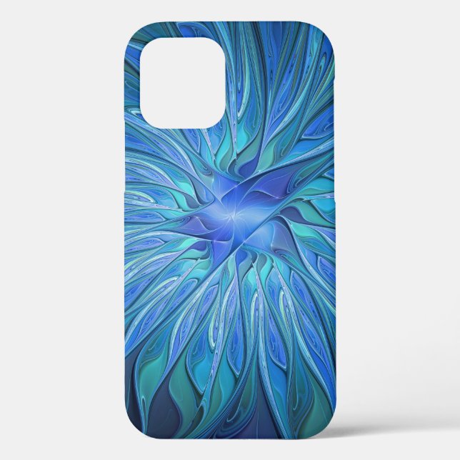Blue Blume Fantasy Pattern, Abstraktes Fraktal Art Case-Mate iPhone Hülle (Rückseite)