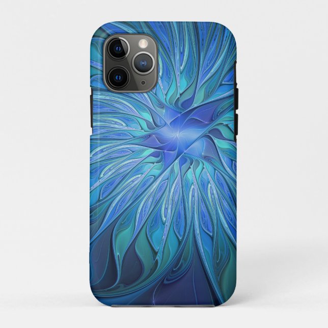 Blue Blume Fantasy Pattern, Abstraktes Fraktal Art Case-Mate iPhone Hülle (Rückseite)