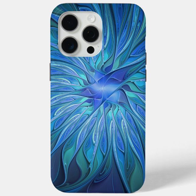 Blue Blume Fantasy Pattern, Abstraktes Fraktal Art Case-Mate iPhone Hülle (Rückseite)
