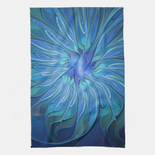 Blue Blume Fantasy Pattern, Abstraktes Fraktal Art Geschirrtuch