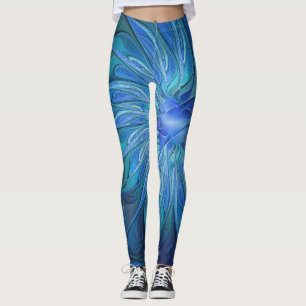 Blue Blume Fantasy Pattern, Abstraktes Fraktal Art Leggings