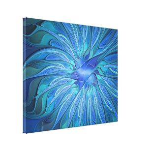 Blue Blume Fantasy Pattern, Abstraktes Fraktal Art Leinwanddruck