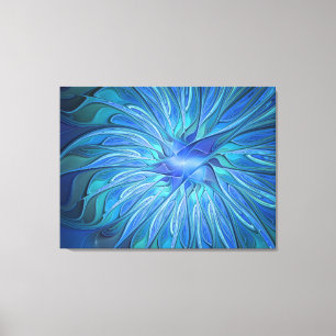 Blue Blume Fantasy Pattern, Abstraktes Fraktal Art Leinwanddruck