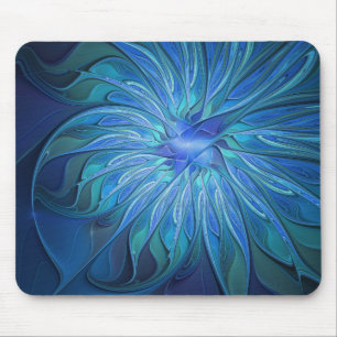 Blue Blume Fantasy Pattern, Abstraktes Fraktal Art Mousepad