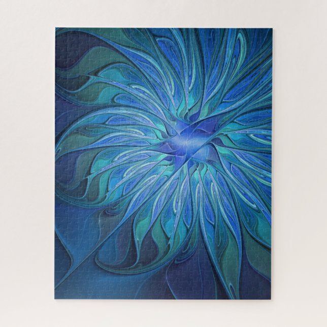 Blue Blume Fantasy Pattern, Abstraktes Fraktal Art Puzzle (Vertikal)