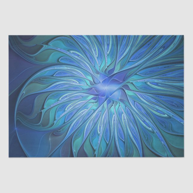 Blue Blume Fantasy Pattern, Abstraktes Fraktal Art Seidenpapier (Vorderseite)