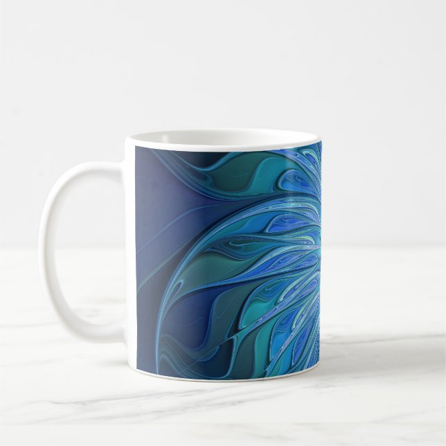 Blue Blume Fantasy Pattern, Abstraktes Fraktal Art Tasse (Links)