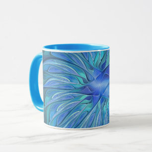 Blue Blume Fantasy Pattern, Abstraktes Fraktal Art Tasse