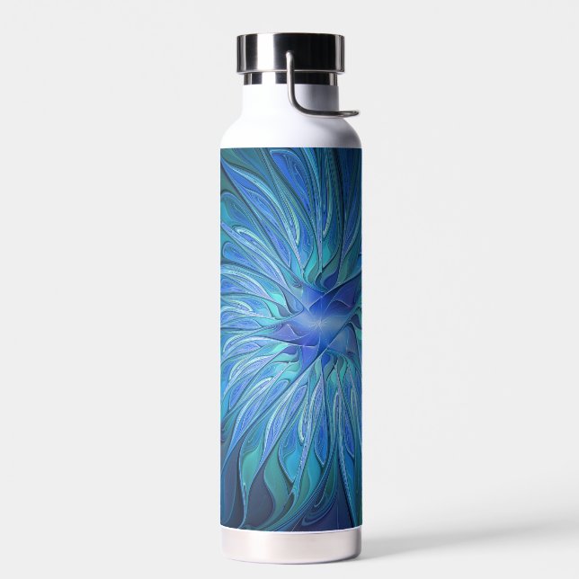 Blue Blume Fantasy Pattern, Abstraktes Fraktal Art Trinkflasche (Links)