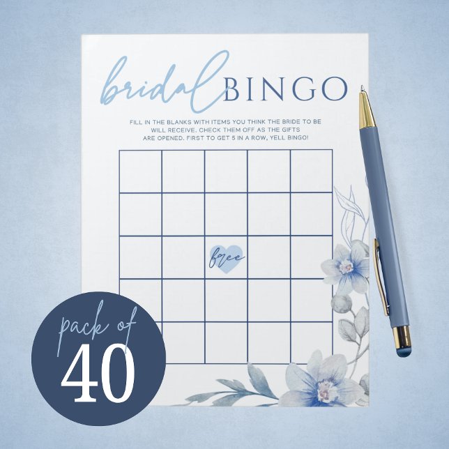 Blue Blume Gift Bingo Brautparty Game Pack Notizblock (Beautiful Blue Watercolor Floral Gift Bingo Bridal Shower Game Pack of 40 Games)