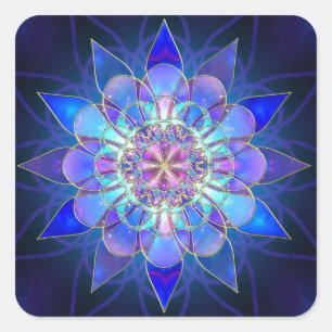 Blue Blume Mandala Fraktal Quadratischer Aufkleber