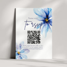 Blue Blume Minimalistisch QR CODE Hochzeit