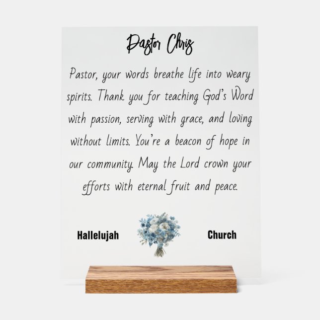 Blue Blume Pastor Bewertung Akryllische Beschriftu Acrylschild (Vorderseite)