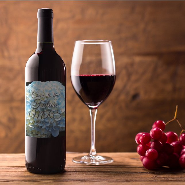 Blue Blume Petals Personalisiert Brautparty Weinetikett (In Situ)