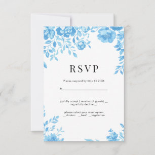 Blue Blume Retro Blumen Hochzeit RSVP Karte