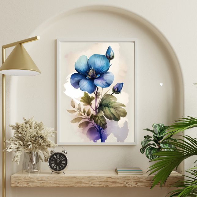 Blue Blumen Blauer Glockenblumen Aquädukt Poster (Blue Floral Flowers Watercolor Art Print Poster. Available as Digital instant download or printed)