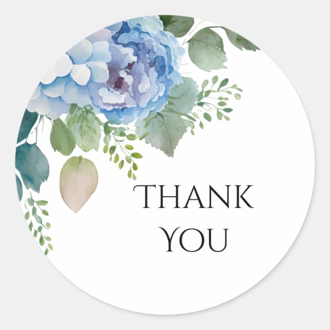 Blue Blumen Danke, Sticker, Danke Label Runder Aufkleber (Vorderseite)