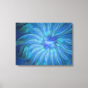 Blue Blumen Fantasy Pattern Abstrakte Art Triptych Leinwanddruck