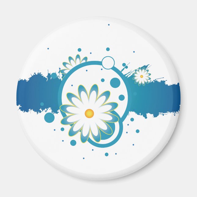Blue Blumen Paint Splash Magnet (Vorne)