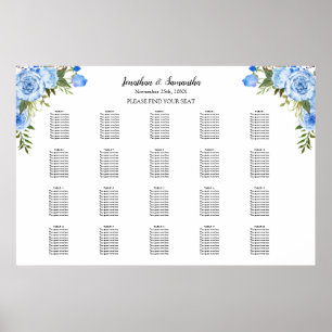 Blue Blumen Seating Chart 20 Tische Hochzeit Poster